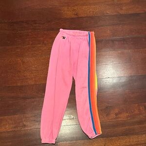 Aviator Nation Pink Joggers with Multicolor Stripes